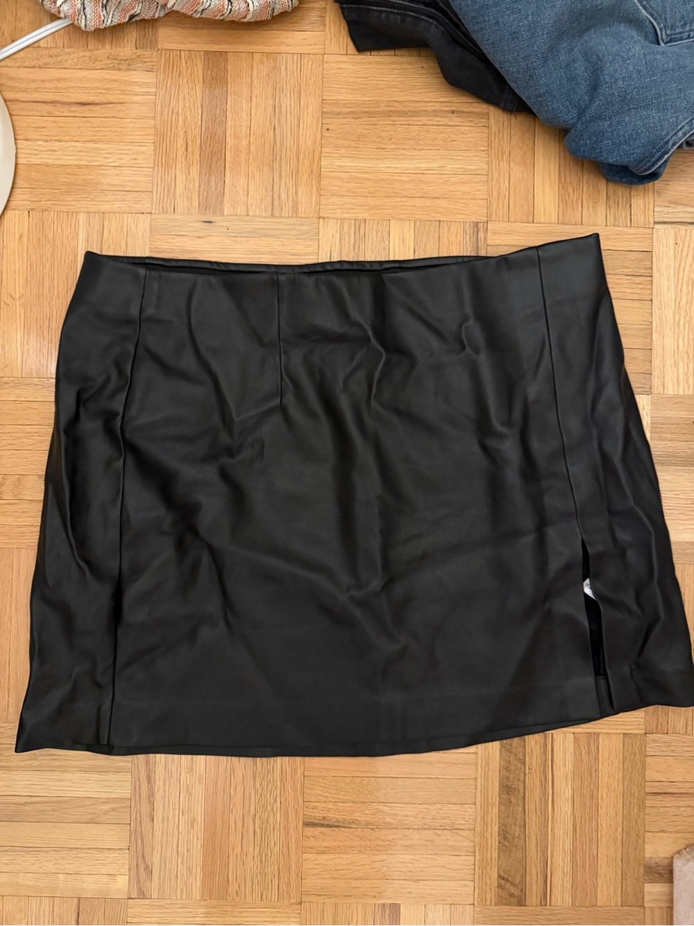 Dynamite Black Faux Leather Mini Skirt with Side Slit